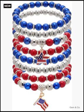 Patriotic Stretch Bracelets - Red White Blue 250th